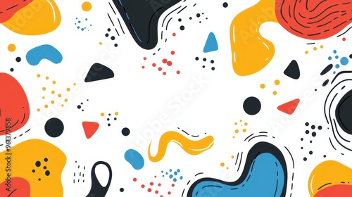 Bright, fun doodle pattern with quirky shapes, perfect for creative designs and vibrant brochure covers in a modern style.