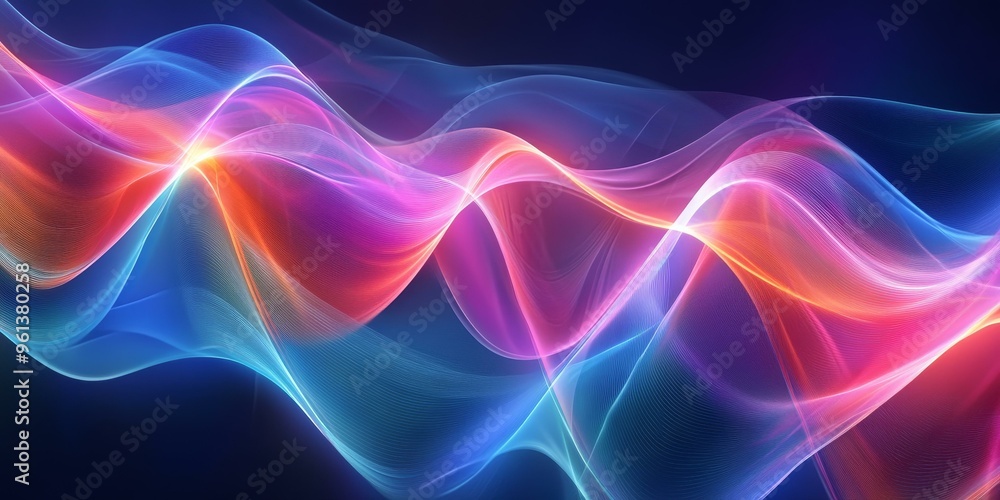 Fototapeta premium Abstract colorful glowing waves on dark background.