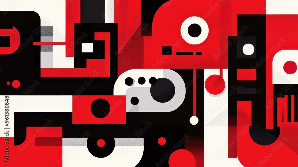 An abstract red geometric composition illustrating a futuristic design, blending modern elements with textures in a captivating vector style. An abstract red geometric composition illustrating a futuristic design, blending modern elements with textures in a captivating vector style.