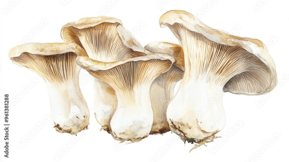 Delicate Watercolor Painting of Mushrooms Showcasing the Beauty of Nature's Fungi Delicate Watercolor Painting of Mushrooms Showcasing the Beauty of Nature's Fungi
