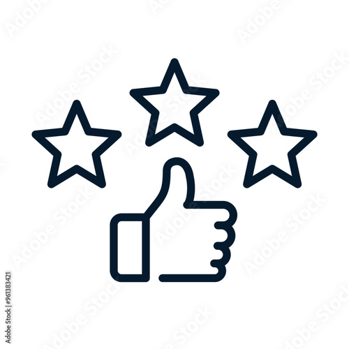 Customer satisfaction and positive feedback. Thumb up with three stars. Vector linear icon isolated on white background.
