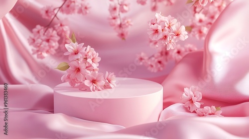 Wallpaper Mural A Round Podium with a Branch of Sakura Cherry Blossoms Torontodigital.ca