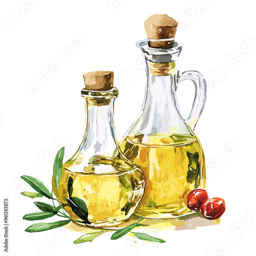 Olive Oil and Vinegar Watercolor Clipart