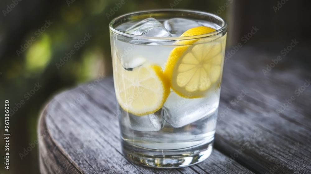 Chilled lemonade with ice cubes and lemon slices, perfect for a hot summer day Chilled lemonade with ice cubes and lemon slices, perfect for a hot summer day