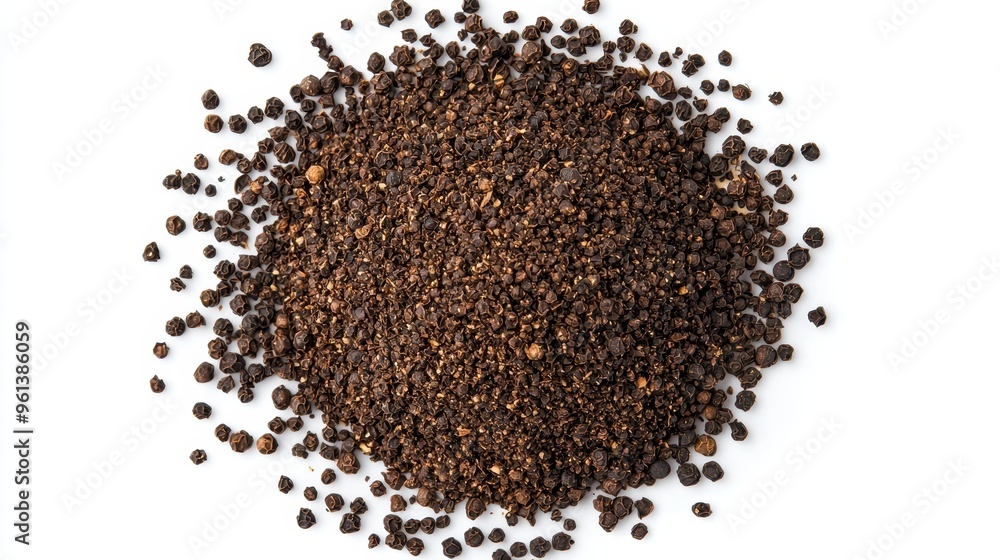 Black Peppercorns and Ground Pepper Spice Isolated on White Background Black Peppercorns and Ground Pepper Spice Isolated on White Background