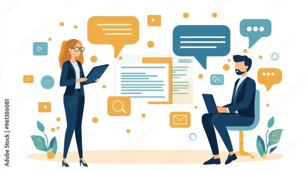Businesswoman Presenting Digital Content to Businessman Businesswoman Presenting Digital Content to Businessman