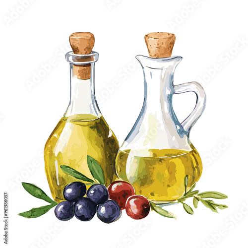 Olive Oil and Vinegar Watercolor Clipart