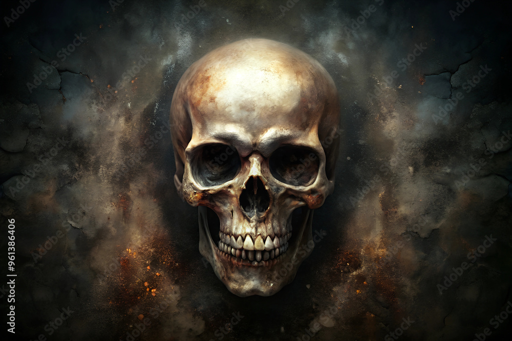 Scary Skull on scratched grunge black background. Spooky horror wallpaper. Scary Skull on scratched grunge black background. Spooky horror wallpaper.