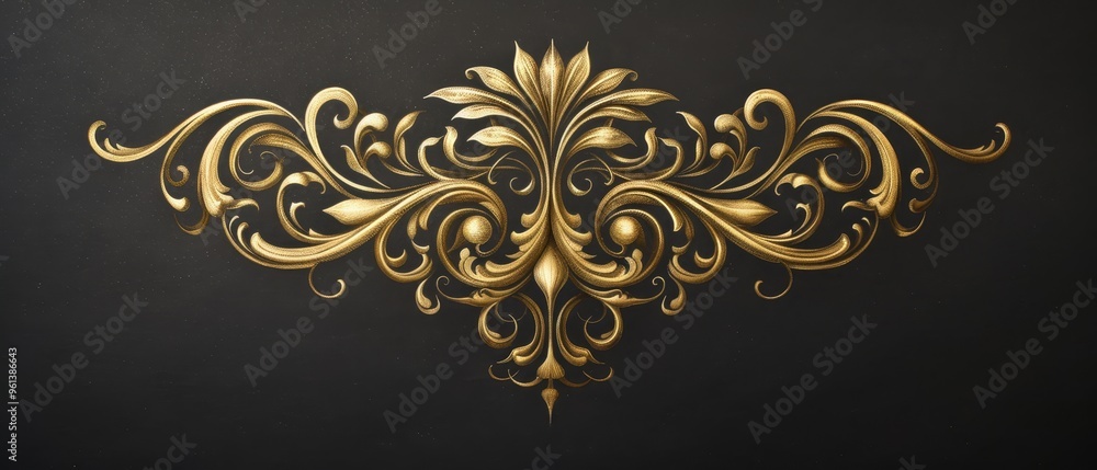  A black and gold wall, intricately designed on its side, faces a plain black wall behind