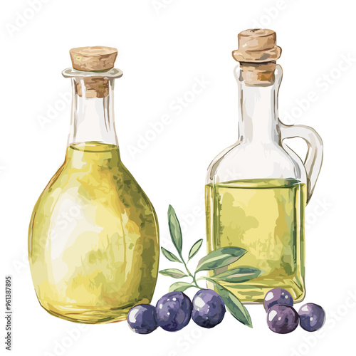 Olive Oil and Vinegar Watercolor Clipart
