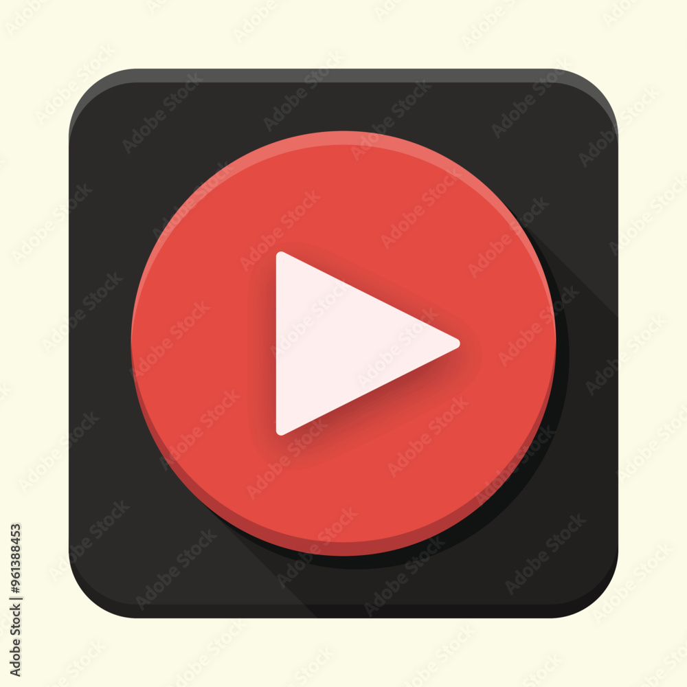 Red video app icon. Video player icon. Play icon Red video app icon. Video player icon. Play icon