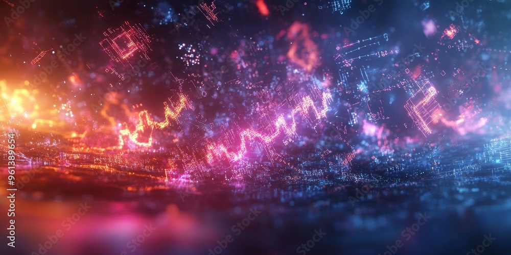 Abstract digital cityscape with neon lights. Abstract digital cityscape with neon lights.