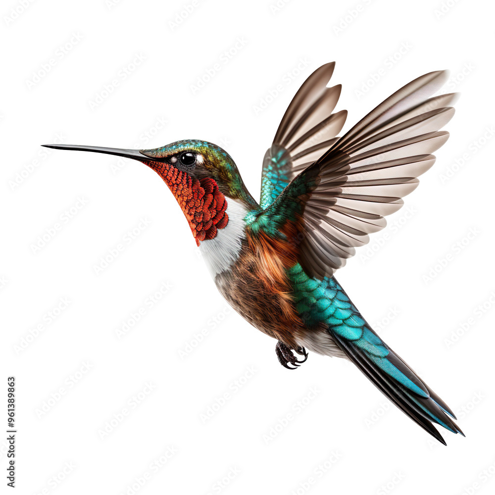 Obraz premium Flying Hummingbird isolated on transparent and white background