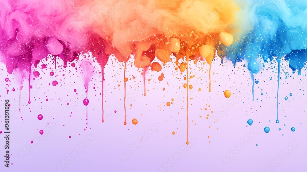 Fototapeta premium Vibrant explosion of colorful powder creating a stunning visual effect against a light background.