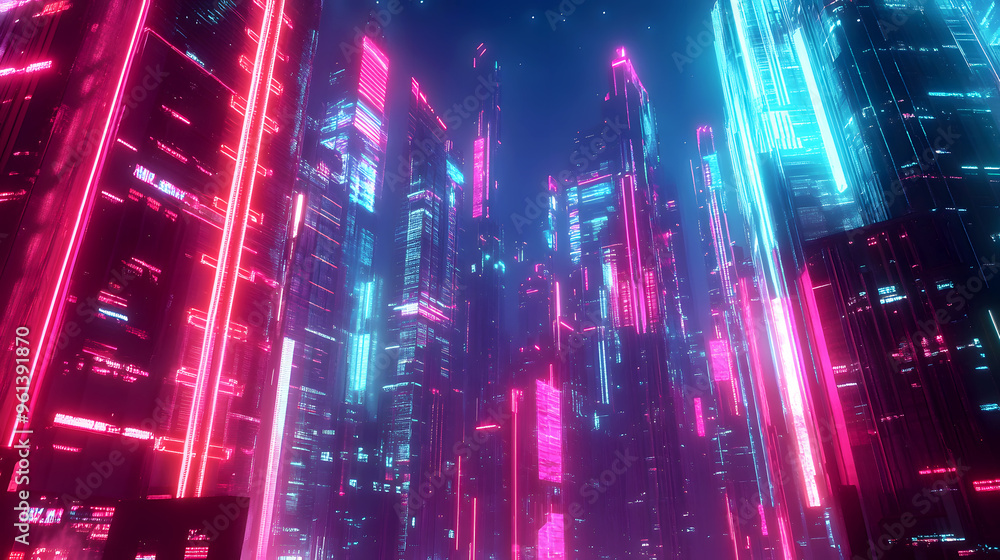 Obraz premium futuristic cityscape glowing with neon lights, showcasing advanced architecture and technology