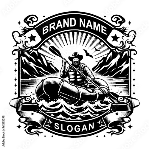black and white rafting logo template design