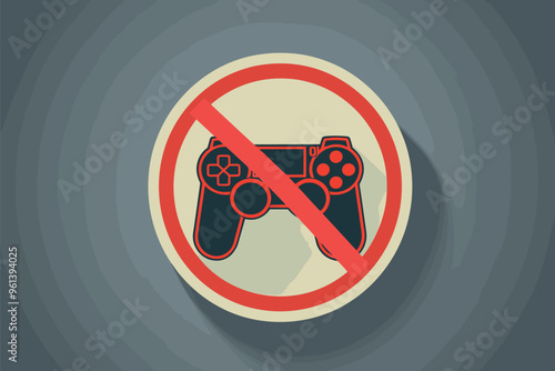 No Gaming Allowed Sign with Joystick Icon, Video Game Prohibition Concept