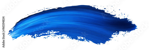 Blue oil paint brush stroke on a white background