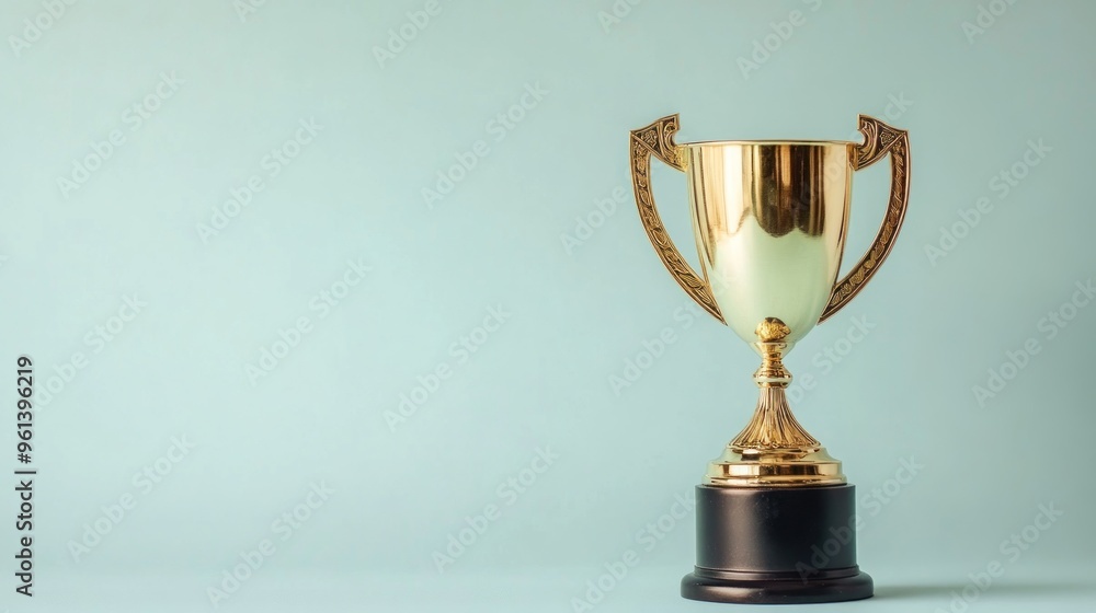 A shiny gold trophy on a light blue background, symbolizing achievement and success. A shiny gold trophy on a light blue background, symbolizing achievement and success.