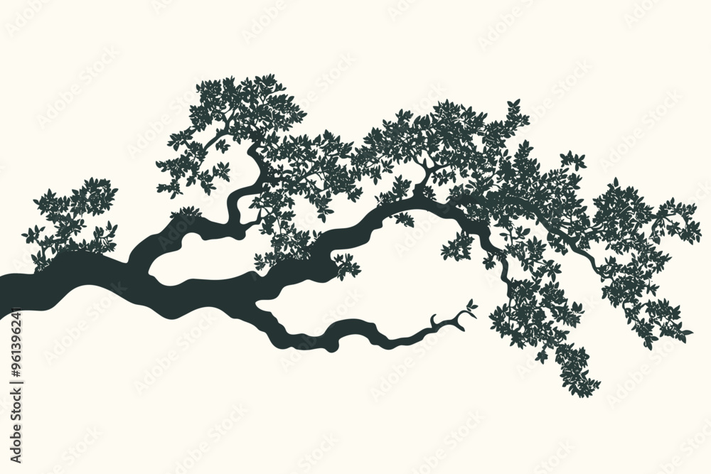 Fototapeta premium Tree branches silhouette isolated on white background. Vector illustration forest design and element landscape season. Autumn clip art and decoration abstract outdoor