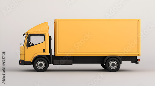 Yellow Delivery Truck Mockup - Isolated on White Background