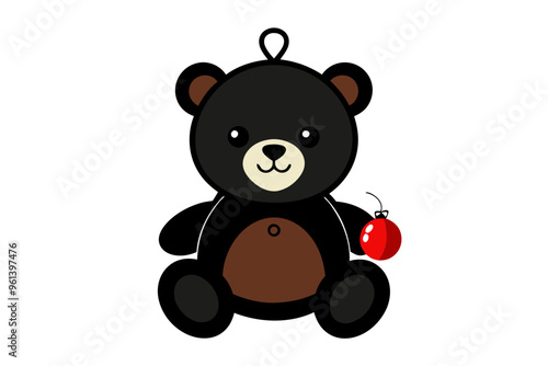 Cute Teddy Bear Baby Shower Clipart with Simple Christmas Ornament Black Silhouette.