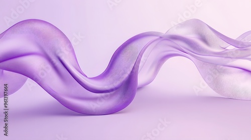 Abstract organic shape with flowing, ribbon-like structures, isolated on a solid pale lavender background, diffused soft lighting, 3D illustration with smooth gradients and elegant curves, flowing photo