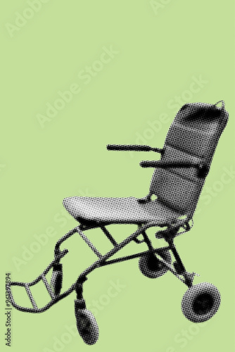 close up wheelchair pixelate color halftone dotted texture style collage element