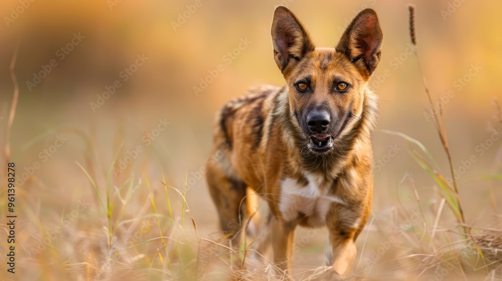 A tight shot of a dog in a lush grass field, tongue out and eyes wide open A tight shot of a dog in a lush grass field, tongue out and eyes wide open