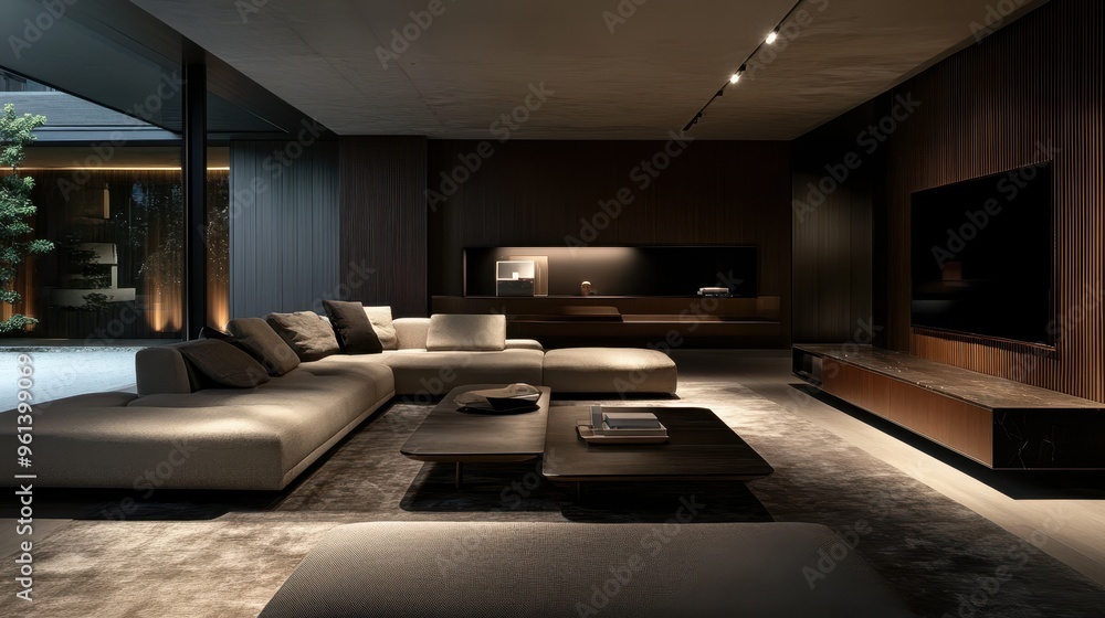 Modern Minimalist Living Room with Contemporary Furniture and Ambient Lighting Modern Minimalist Living Room with Contemporary Furniture and Ambient Lighting