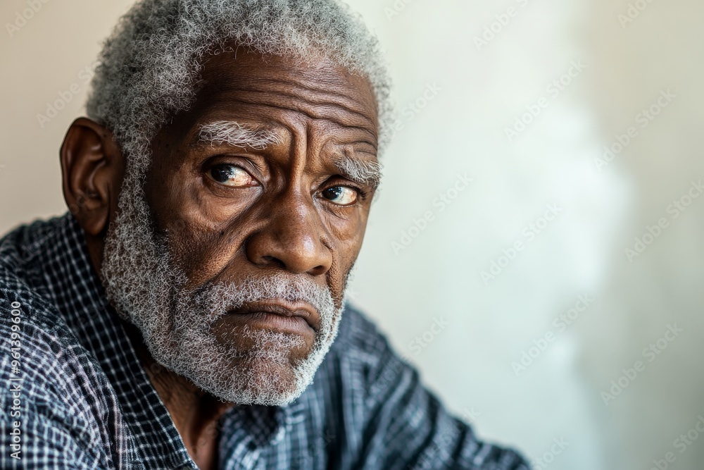An elderly man with a white beard and gray hair sits deep in thought, wearing a dark checkered shirt, his expression conveying a sense of contemplation and seriousness. An elderly man with a white beard and gray hair sits deep in thought, wearing a dark checkered shirt, his expression conveying a sense of contemplation and seriousness.