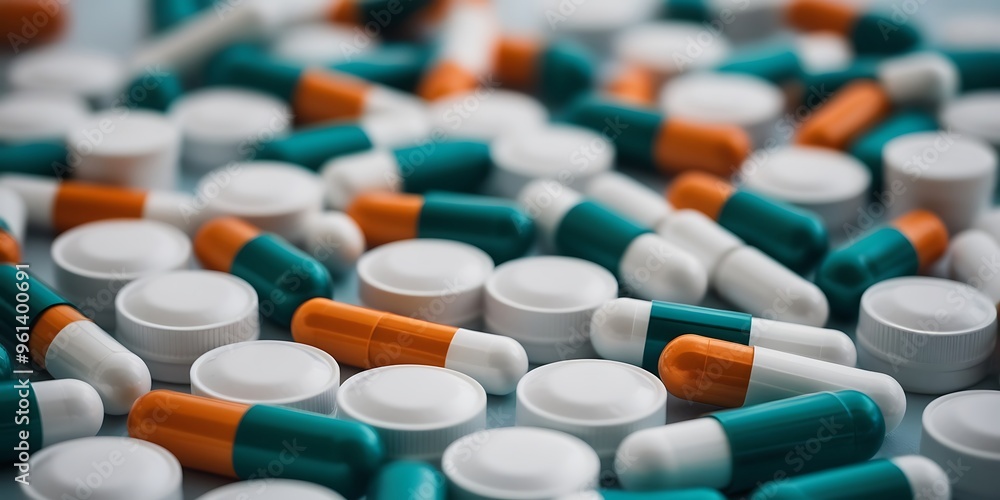 Assorted Medication Pills and Capsules in Close-Up View - Healthcare and Pharmaceutical Concept Assorted Medication Pills and Capsules in Close-Up View - Healthcare and Pharmaceutical Concept