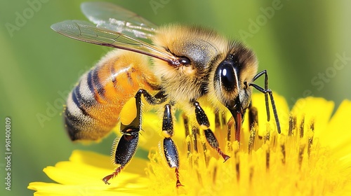 Apis mellifera, the honey bee, is an insect with a distinctive silhouette. Its anatomy includes specialized structures for pollination, such as pollen-laden legs. 