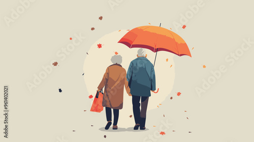 Senior Couple Sheltered Under Expansive Umbrella, Symbolizing Comprehensive Insurance Coverage and Serene Golden Years