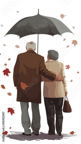 Senior Couple Sheltered Under Expansive Umbrella, Symbolizing Comprehensive Insurance Coverage and Serene Golden Years