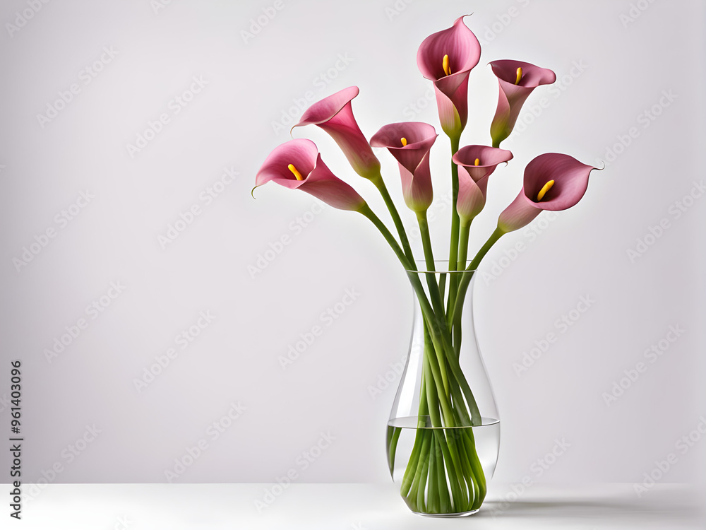 pink calla lily in vase on white background pink calla lily in vase on white background