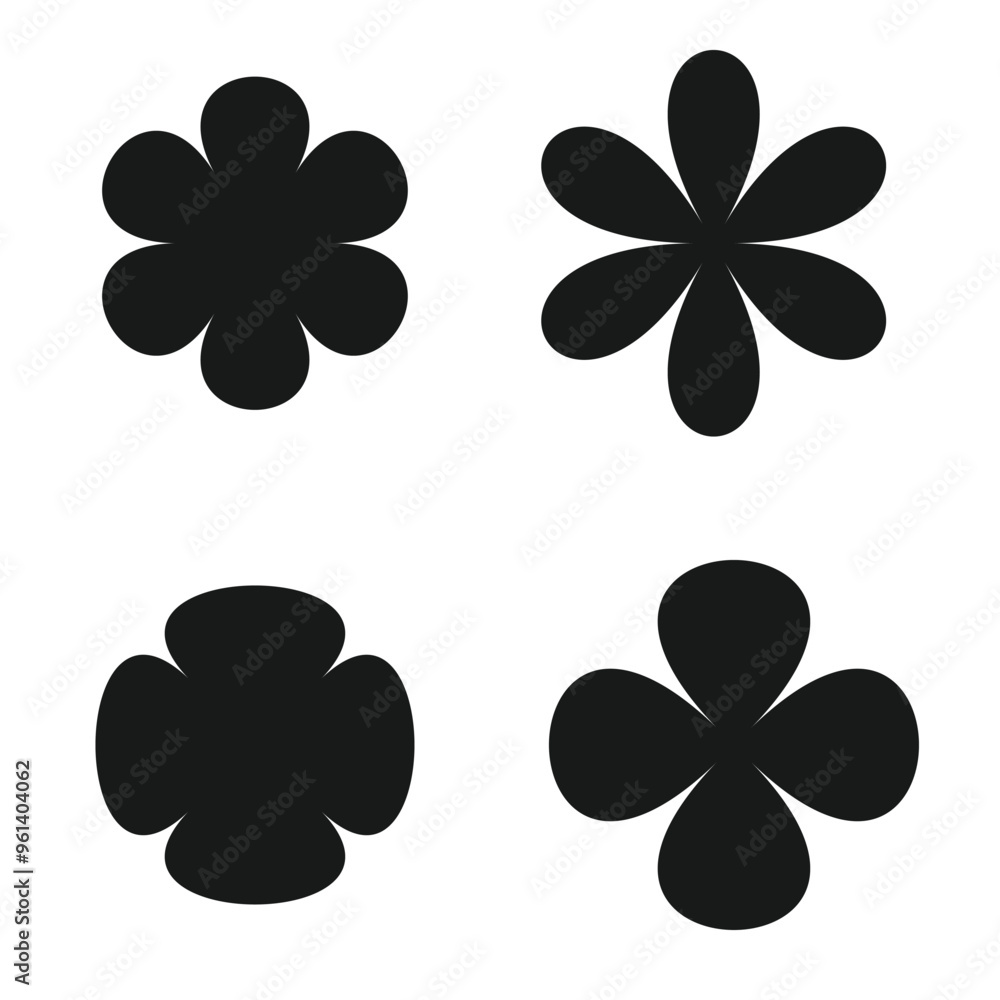 Set of black flower shape vector design Set of black flower shape vector design