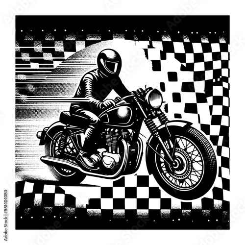 biker with her motorcyle vintage design