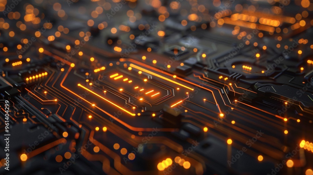 Abstract Circuit Board with Glowing Orange Lines Abstract Circuit Board with Glowing Orange Lines