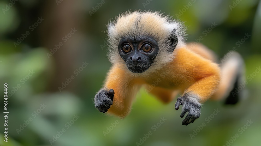 action shot of a langur monkey leaping through lush jungle foliage muscular limbs stretched midair capturing the grace and power of the primate blurred background suggests rapid movement action shot of a langur monkey leaping through lush jungle foliage muscular limbs stretched midair capturing the grace and power of the primate blurred background suggests rapid movement