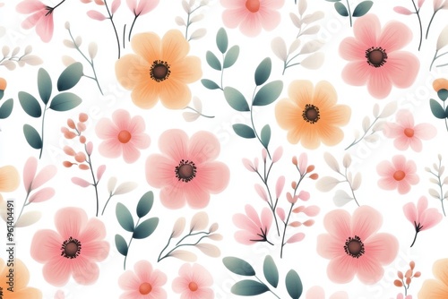 A floral pattern featuring delicate flowers with soft pastel tones