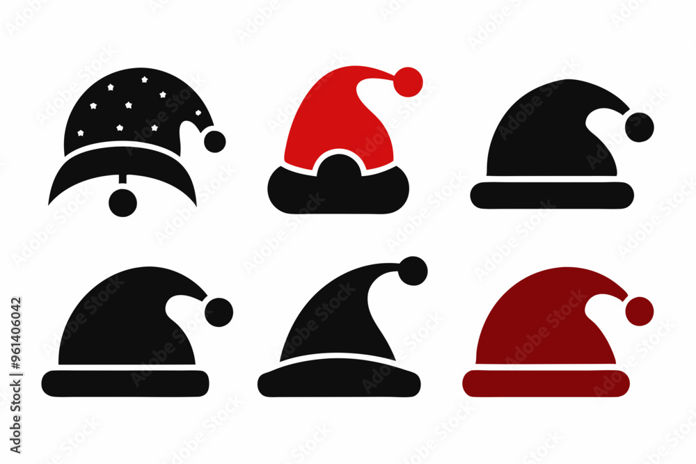Silhouette of santa claus hat, Christmas santa claus hat vector set Silhouette of santa claus hat, Christmas santa claus hat vector set