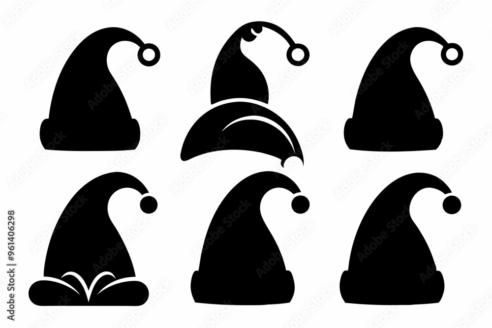 Obraz premium Silhouette of santa claus hat, Christmas santa claus hat vector set