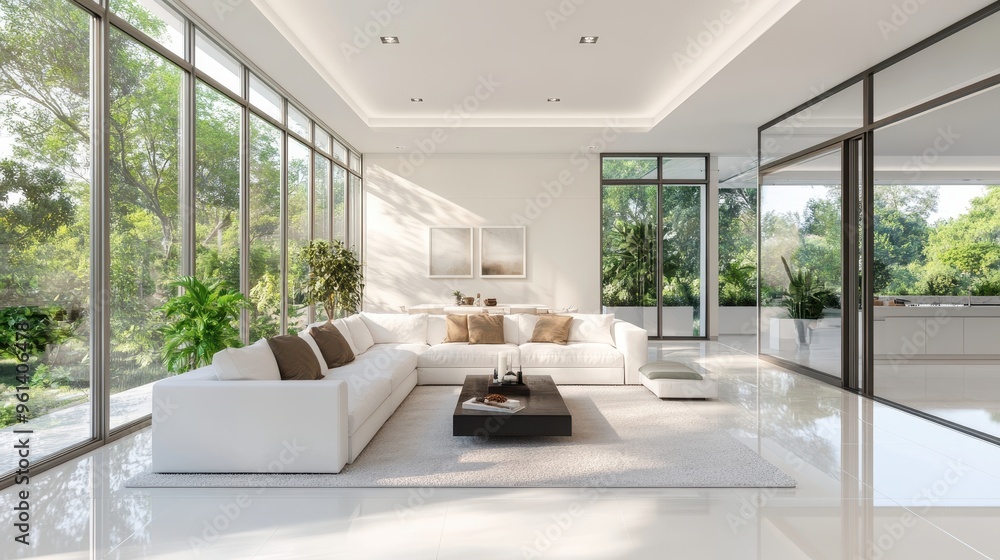 Modern Luxurious Living Room with Large Windows and Natural Light in a Contemporary Home Modern Luxurious Living Room with Large Windows and Natural Light in a Contemporary Home
