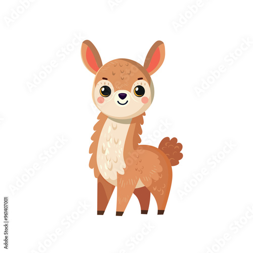 Vicuna cute childish  cartoon illustration. Vector vicuna isolated on white background Flat design element