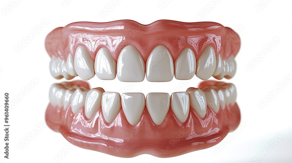 Realistic photo of teeth with white and pink coloring, front view, on an isolated white background Realistic photo of teeth with white and pink coloring, front view, on an isolated white background