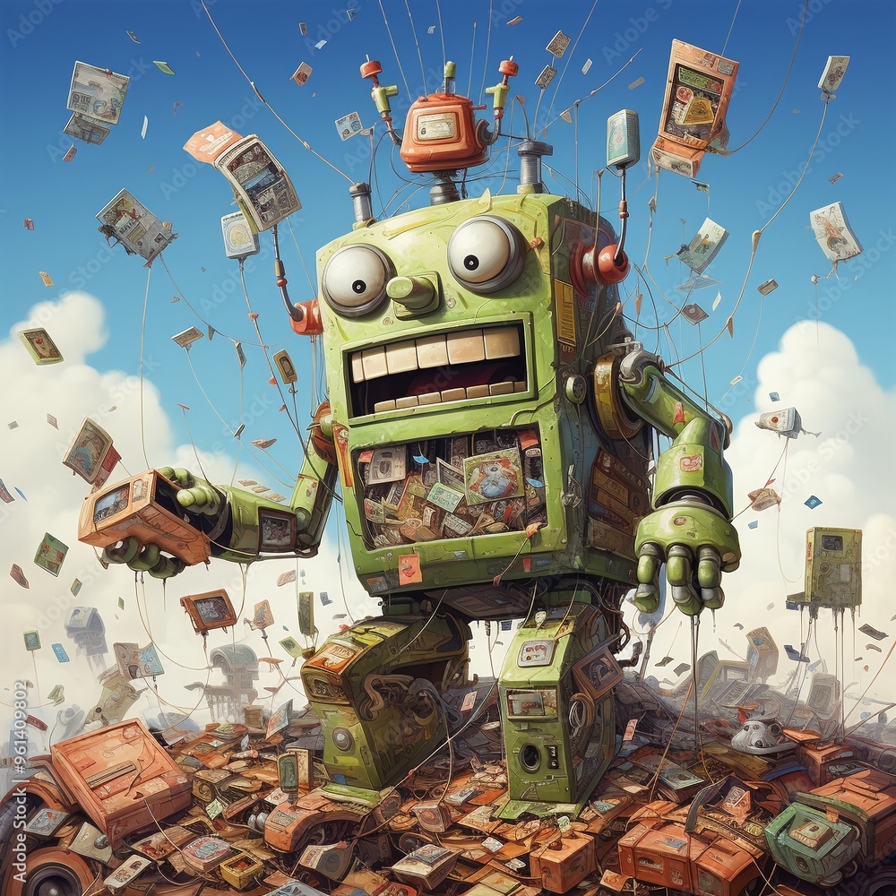 Cheerful moneymaking machines concept of income generation Cheerful moneymaking machines concept of income generation