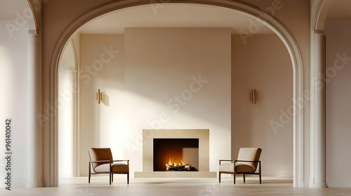 Wallpaper Mural Minimalist interior with two chairs and a fireplace, creating a cozy atmosphere. Torontodigital.ca