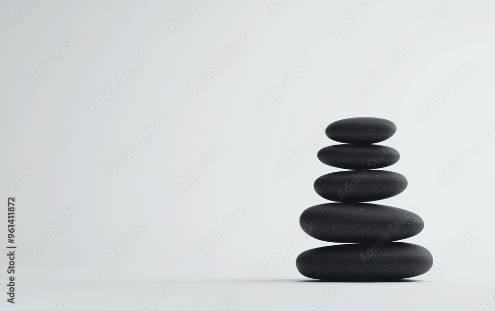 A minimalist photo of smooth river stones stacked neatly in a zen-like balance A minimalist photo of smooth river stones stacked neatly in a zen-like balance