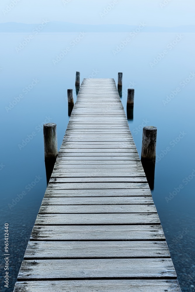 A quaint fishing dock with old wooden planks stretching out over calm water A quaint fishing dock with old wooden planks stretching out over calm water